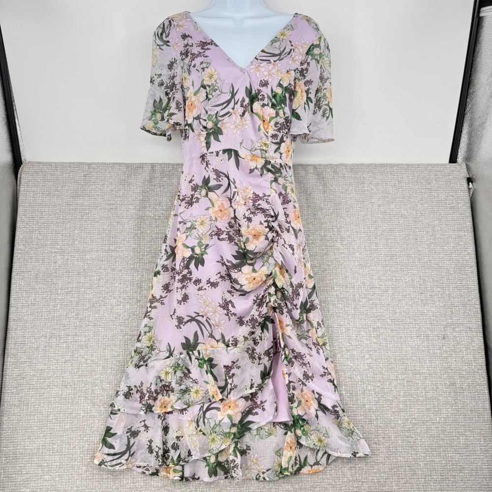 ASTR The Label Floral V-Neck Ruffle Midi Dress Women S Lilac Boho Cottagecore
